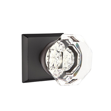 Emtek 7111-OT-FB Old Town Clear Crystal Door Knob Passage Set With Sandcast Bronze #6 Rosette Flat Black