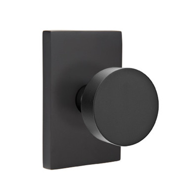 Emtek 5052-ROU-US19 Round Door Knob Dummy Set With Modern Rectangular Rosette Flat Black