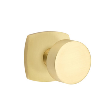 Emtek 5306-ROU-US4 Round Door Knob Dummy Set With Urban Modern Rosette Satin Brass