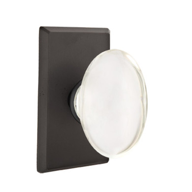 Emtek 7054-HT-FB Hampton Crystal Door Knob Dummy Set With Sandcast Bronze #3 Rosette Flat Black