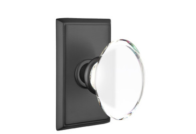 Emtek 8221-HT-US19 Hampton Crystal Door Knob Privacy Set With Rectangular Rosette Flat Black