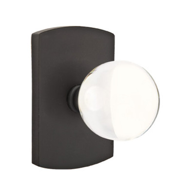 Emtek 7200-BL-FB Bristol Crystal Door Knob Privacy Set With Sandcast Bronze #4 Rosette Flat Black