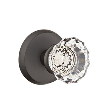Emtek 7206-AS-FB Astoria Crystal Door Knob Privacy Set With Sandcast Bronze #2 Rosette Flat Black
