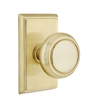 Emtek 8221-NW-US4 Norwich Door Knob Privacy Set With Rectangular Rosette Satin Brass