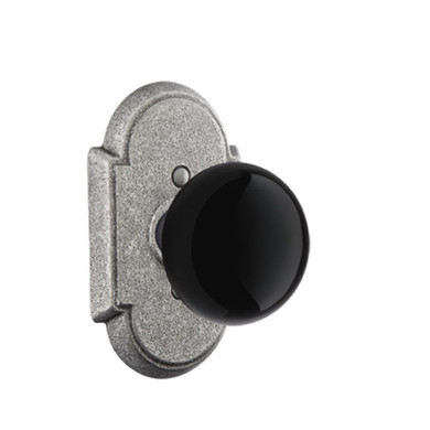 Emtek 7051-MB-SWS Madison Black Door Knob Dummy Set With Wrought Steel #1 Rosette Satin Steel