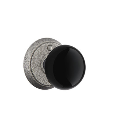 Emtek 7052-MB-SWS Madison Black Door Knob Dummy Set With Wrought Steel #2 Rosette Satin Steel