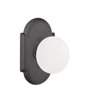 Emtek 7101-MI-FBS Madison Ivory Door Knob Passage Set With Wrought Steel #1 Rosette Flat Black Steel