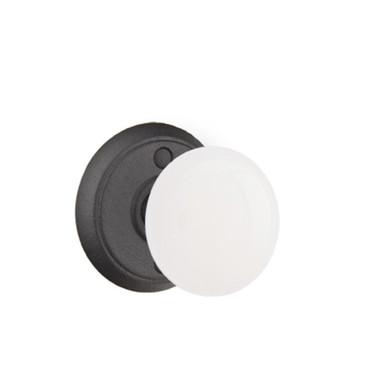 Emtek 7102-MI-FBS Madison Ivory Door Knob Passage Set With Wrought Steel #2 Rosette Flat Black Steel