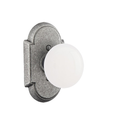 Emtek 7201-MI-SWS Madison Ivory Door Knob Privacy Set With Wrought Steel #1 Rosette Satin Steel