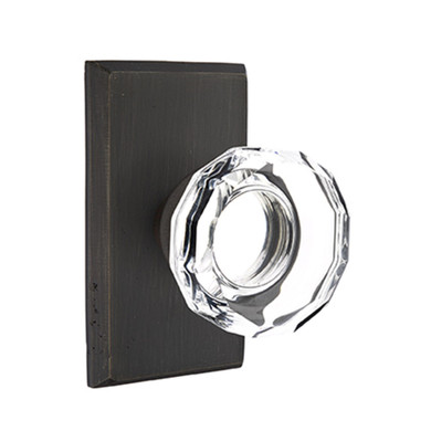 Emtek 7054-LW-MB Lowell Crystal Door Knob Dummy Set With Sandcast Bronze #3 Rosette Medium Bronze