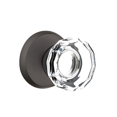 Emtek 7056-LW-FB Lowell Crystal Door Knob Dummy Set With Sandcast Bronze #2 Rosette Flat Black