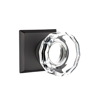 Emtek 7111-LW-FB Lowell Crystal Door Knob Passage Set With Sandcast Bronze #6 Rosette Flat Black