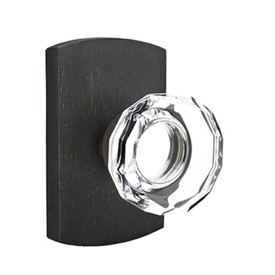 Emtek 7200-LW-MB Lowell Crystal Door Knob Privacy Set With Sandcast Bronze #4 Rosette Medium Bronze