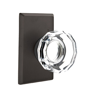 Emtek 7204-LW-FB Lowell Crystal Door Knob Privacy Set With Sandcast Bronze #3 Rosette Flat Black