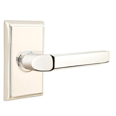 Emtek 8121-M-US14 Milano Door Lever Passage Set With Rectangular Rosette Polished Nickel