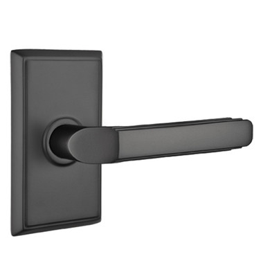 Emtek 8221-M-US19 Milano Door Lever Privacy Set With Rectangular Rosette Flat Black