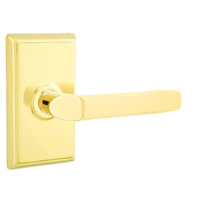 Emtek 8221-M-US3 Milano Door Lever Privacy Set With Rectangular Rosette Polished Brass