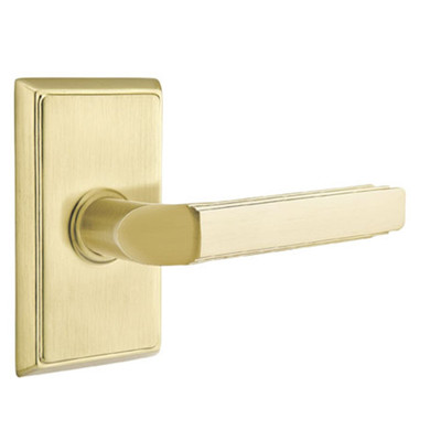 Emtek 8221-M-US4 Milano Door Lever Privacy Set With Rectangular Rosette Satin Brass