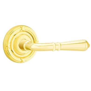 Emtek 8057-T-US3 Turino Door Lever Dummy Set With Ribbon & Reed Rosette Polished Brass