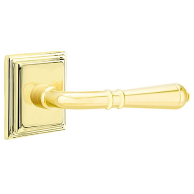 Emtek 8221-T-US3 Turino Door Lever Privacy Set With Rectangular Rosette Polished Brass