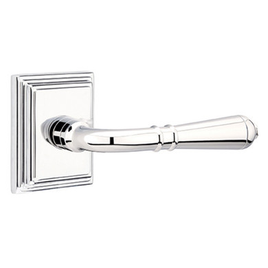 Emtek 8261-T-US26 Turino Door Lever Privacy Set With Wilshire Rosette Polished Chrome