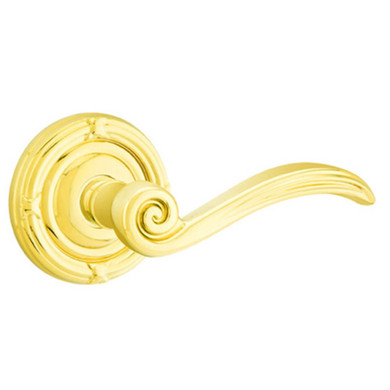 Emtek 8107-EN-US3 Elan Door Lever Passage Set With Ribbon & Reed Rosette Polished Brass