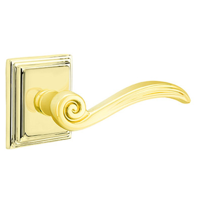 Emtek 8261-EN-US3 Elan Door Lever Privacy Set With Wilshire Rosette Polished Brass