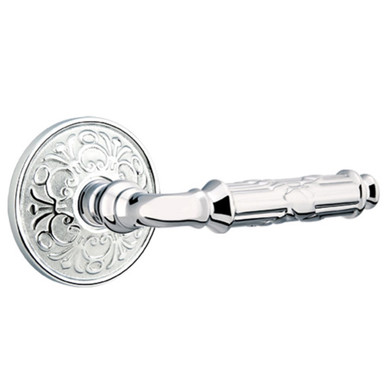 Emtek 8056-RBL-US26 Ribbon & Reed Door Lever Dummy Set With Lancaster Rosette Polished Chrome