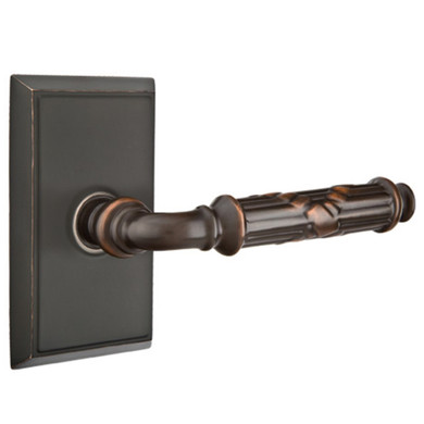 Emtek 8221-RBL-US10B Ribbon & Reed Door Lever Privacy Set With Rectangular Rosette Oil Rubbed Bronze