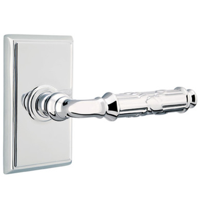 Emtek 8221-RBL-US26 Ribbon & Reed Door Lever Privacy Set With Rectangular Rosette Polished Chrome