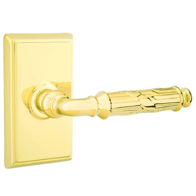 Emtek 8221-RBL-US3 Ribbon & Reed Door Lever Privacy Set With Rectangular Rosette Polished Brass