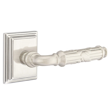 Emtek 8261-RBL-US15 Ribbon & Reed Door Lever Privacy Set With Wilshire Rosette Satin Nickel