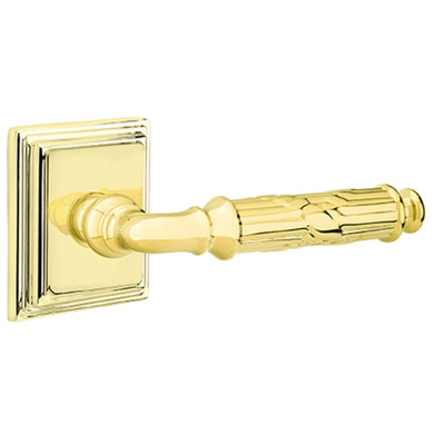 Emtek 8261-RBL-US3 Ribbon & Reed Door Lever Privacy Set With Wilshire Rosette Polished Brass