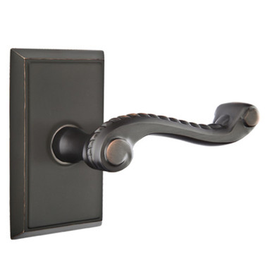 Emtek 8221-RL-US10B Rope Door Lever Privacy Set With Rectangular Rosette Oil Rubbed Bronze