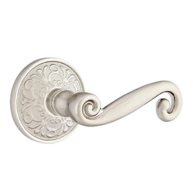 Emtek 8106-R-US15 Rustic Door Lever Passage Set With Lancaster Rosette Satin Nickel
