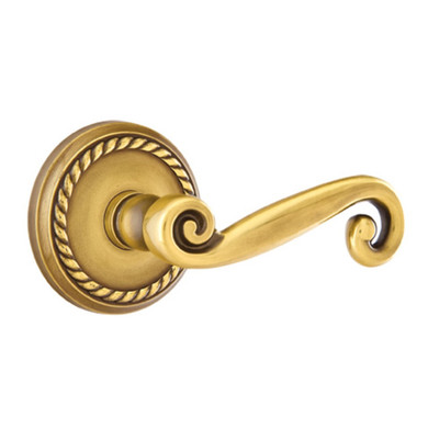 Emtek 8201-R-US7 Rustic Door Lever Privacy Set With Rope Rosette French Antique