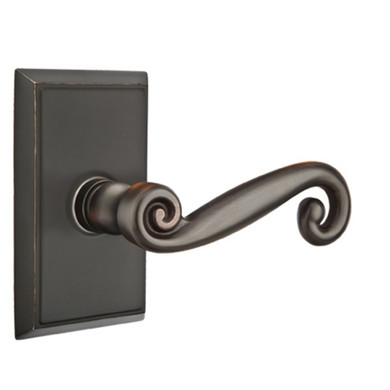Emtek 8221-R-US10B Rustic Door Lever Privacy Set With Rectangular Rosette Oil Rubbed Bronze