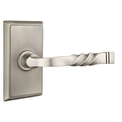 Emtek 8221-SF-US15A Santa Fe Door Lever Privacy Set With Rectangular Rosette Pewter
