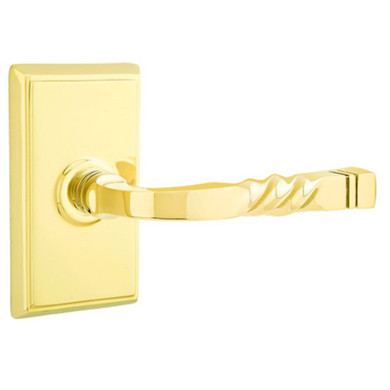 Emtek 8221-SF-US3 Santa Fe Door Lever Privacy Set With Rectangular Rosette Polished Brass
