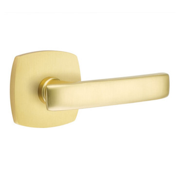 Emtek 5326-GV-US4 Geneva Door Lever Privacy Set With Urban Modern Rosette Satin Brass