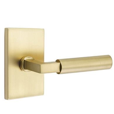 Emtek 5052-HEC-US4 Hercules Door Lever Dummy Set With Modern Rectangular Rosette Satin Brass