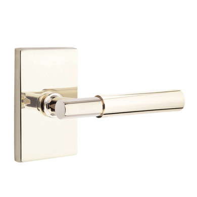 Emtek 5212-MYL-US14 Myles Door Lever Privacy Set With Modern Rectangular Rosette Polished Nickel
