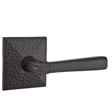Emtek 5056-AC-US19 Arts & Crafts Door Lever Dummy Set With Hammered Rosette Flat Black