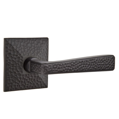 Emtek 5106-HM-US19 Hammered Arts & Crafts Door Lever Passage Set With Hammered Rosette Flat Black