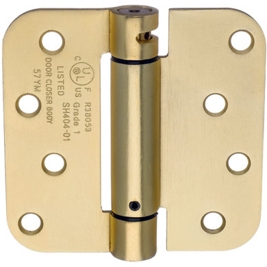 Dynasty Hardware 4" x 4" Mortise Spring Hinge with 5/8" Radius Corners, Satin Brass - Pack Of 2 Hinges