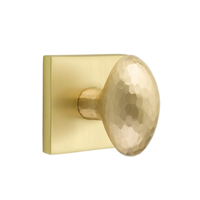 Emtek 5210-HE-US4 Hammered Egg Door Knob Privacy Set With Square Rosette Satin Brass