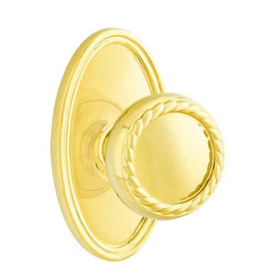 Emtek 8220-RK-US3 Rope Door Knob Privacy Set With Oval Rosette Polished Brass