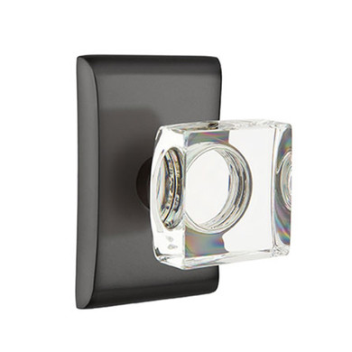 Emtek 5051-MSC-US19 Modern Square Door Knob Dummy Set With Neos Rosette Flat Black