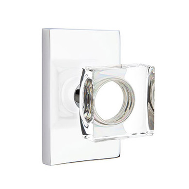 Emtek 5052-MSC-US26 Modern Square Door Knob Dummy Set With Modern Rectangular Rosette Polished Chrome