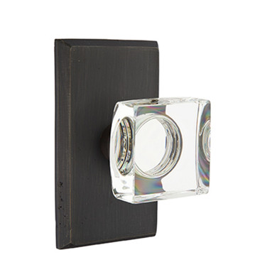 Emtek 7054-MSC-MB Modern Square Crystal Door Knob Dummy Set With Sandcast Bronze #3 Rosette Medium Bronze